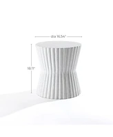 LuxenHome White with Gray Fluted Hourglass-Shape Round MgO Side Table, Indoors and Outdoors