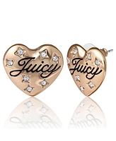 Juicy Couture Crystal-Embellished Heart Stud Earrings with Iconic Logo Design