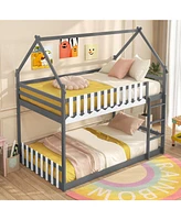 Gouun Twin Over Twin Bunk Bed with Fence and Ladder for Kids