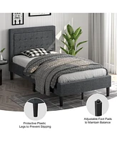 Gouun Twin Size Upholstered Bed Frame with Button Tufted Headboard