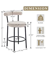 Dyhome Bar Stools Set of 4, 28 Inches Modern Counter Height with Curved Back Metal Legs, Upholstered Tall Barstools for Kitchen Island, Caf