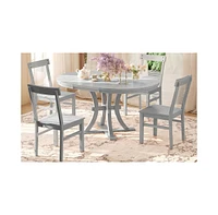 Slickblue 5-Piece Rustic Round Pedestal Extendable Dining Table Set for Stylish and Versatile Spaces