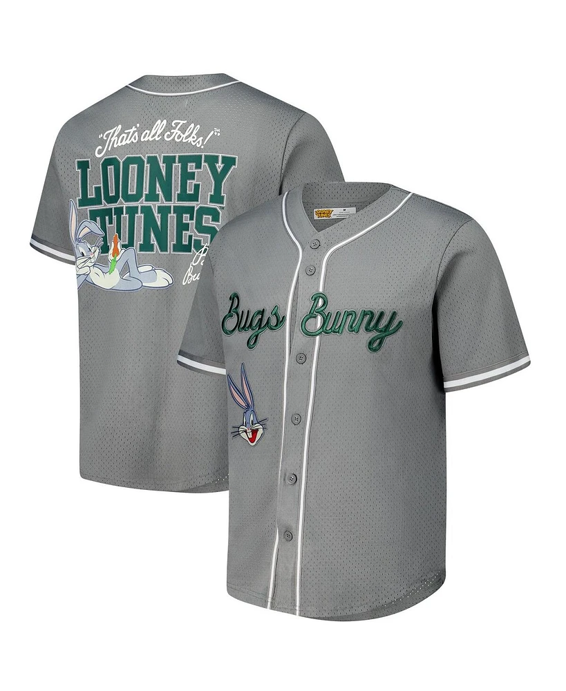 Freeze Max Men's Gray Looney Tunes Bugs Bunny That's All Folks Button-Up Baseball Jersey