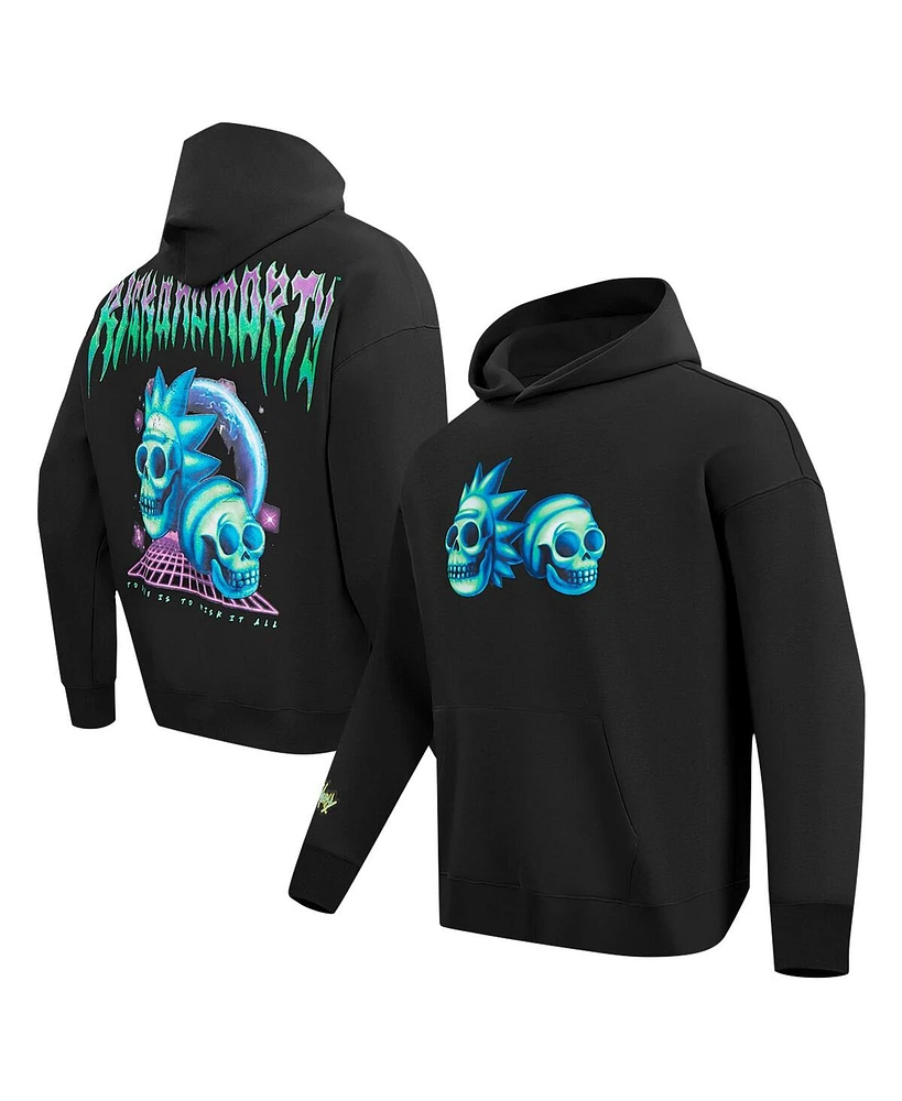 Freeze Max Men's Black Rick And Morty Rockstar Loose Fit Pullover Hoodie