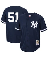 Mitchell & Ness Men's Bernie Williams Navy New York Yankees Cooperstown Collection Mesh Batting Practice Button-Up Jersey