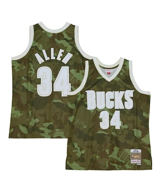 Mitchell & Ness Men's Ray Allen Camo Milwaukee Bucks Hardwood Classics 2000/01 Ghost Green Swingman Jersey