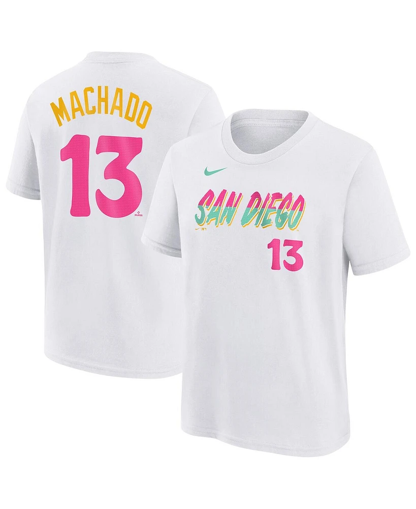 Nike Big Boys and Girls Manny Machado White San Diego Padres Fuse City Connect Name Number T-Shirt