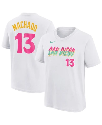 Nike Big Boys and Girls Manny Machado White San Diego Padres Fuse City Connect Name Number T-Shirt