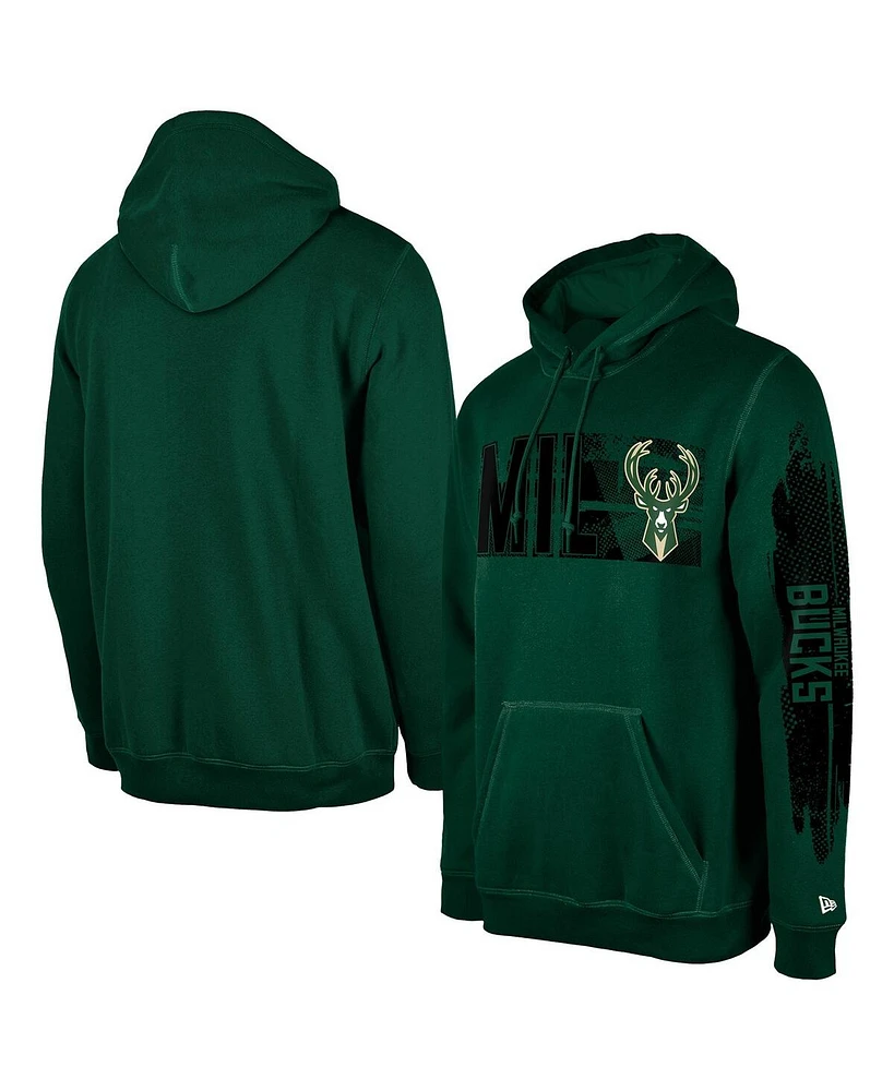 New Era Men's Milwaukee Bucks Hunter Green Tip-Off Collection Pullover Hoodie