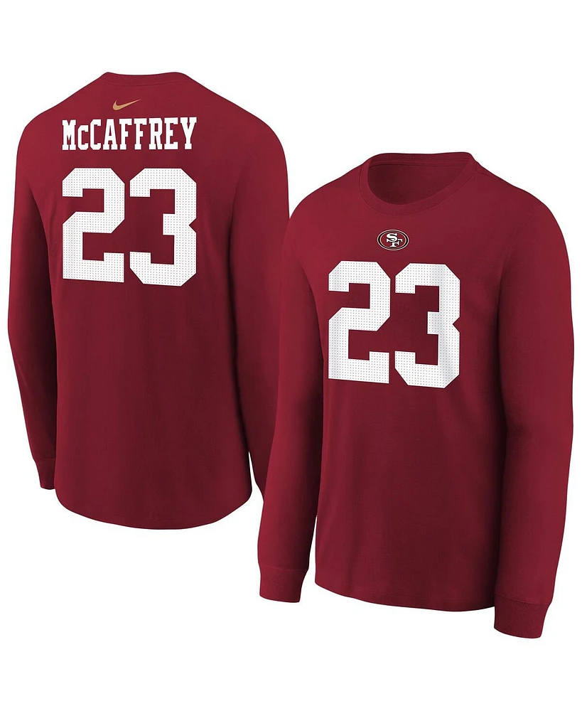 Nike Big Boys and Girls Christian McCaffrey Scarlet San Francisco 49ers Player Name Number Long Sleeve T-Shirt