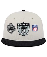 New Era Men's Cream/Gray Las Vegas Raiders Throwback Corduroy 59FIFTY Fitted Hat