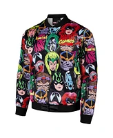 Chalk Line Men's Black Marvel Villains Heads Fanimation Satin Full-Snap Jacket