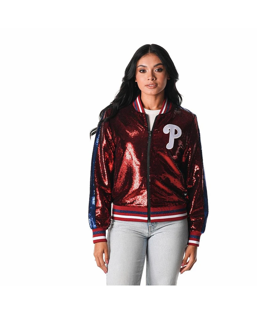 The Wild Collective Women's Maroon Philadelphia Phillies Sequin Full-Zip Bomber Jacket