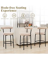 Dyhome Bar Stools Set of 3, 28 Inches Modern Counter Height with Curved Back Metal Legs, Upholstered Tall Barstools for Kitchen Island, Caf