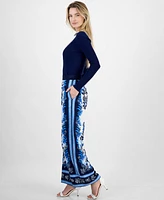 T Tahari Women's Printed High-Rise Wide-Leg Pants