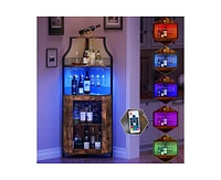 gaomon Corner Bar Cabinet with Led Lights, Industrial Liquor Cabinet with Adjustable Shelf, 5-Tier Industrial Wine Cabinet with Glass Holder