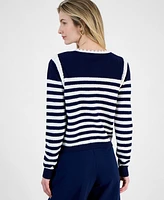 T Tahari Women's Striped Long-Sleeve Cardigan