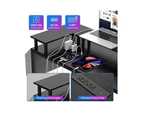 gaomon U Shaped Computer Gaming Desk with Power Outlets & Usb Ports, Led Strip and Monitor Stand