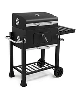 Slickblue Charcoal Grill with Foldable Side Table and Wheels for Portable and Convenient Outdoor Cooking