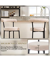 Dyhome Bar Stools Set of 2, 28 Inches Modern Counter Height with Curved Back Metal Legs, Upholstered Tall Barstools for Kitchen Island, Caf