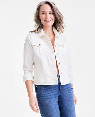 Style & Co Petite Floral Embroidered Denim Jacket, Exclusively at Macy's