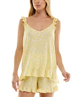 Roudelain Women's Printed Ruffled Cami Pajama Set