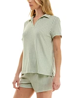 Roudelain Women's Short-Sleeve Gingham Henley Pajama Set