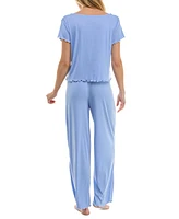 Roudelain Women's Lettuce-Hem Pointelle Pajama Set