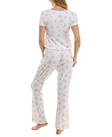 Roudelain Women's Flared Floral Ribbed Pajama Set