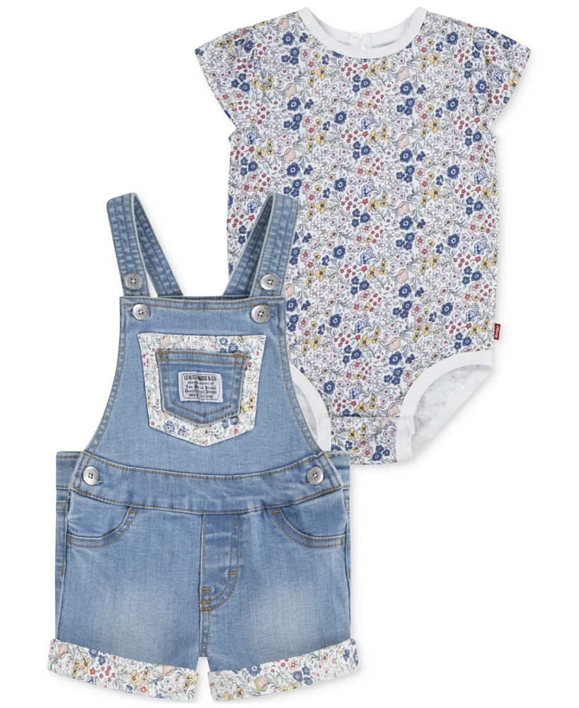 Levi's Baby Girls 2-Pc. Rolled Cuff Shortall & Bodysuit Set