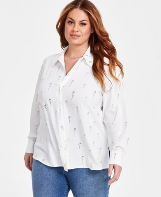 Nina Parker Plus Love-Script Metallic-Print Blouse