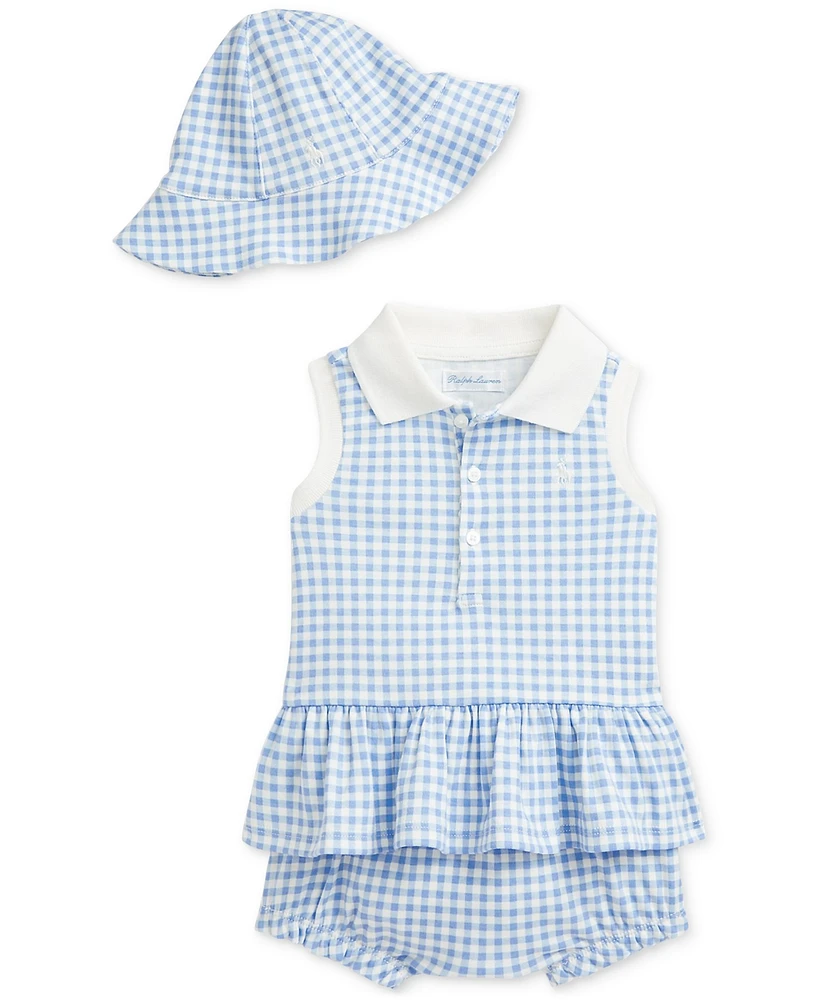 Polo Ralph Lauren Baby Gingham Hat, Peplum Shirt & Hat Set