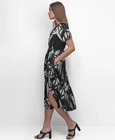 Dkny Women's Printed Ladder Lace Trim Dress