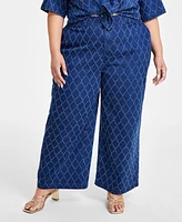 Nina Parker Plus Diamond-Texture Wide-Leg Jeans