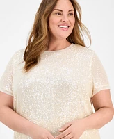 Anne Klein Plus Size Sequin-Embellished Short-Sleeve Top
