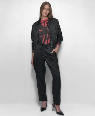 Dkny Womens Abstract Long Sleeve Sweater Satin Drawstring Pants Bomber Jacket