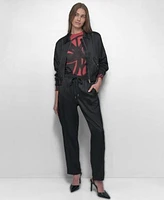 Dkny Womens Abstract Long Sleeve Sweater Satin Drawstring Pants Bomber Jacket
