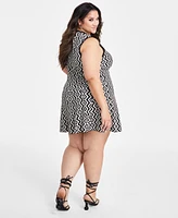 Nina Parker Plus Geo-Print Fit & Flare Sweater Dress
