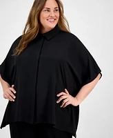 Anne Klein Plus Dolman-Sleeve Vented-Hem Blouse