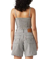Levis Premium Womens Jadine Denim Tank High Rise Check Print Baggy Shorts
