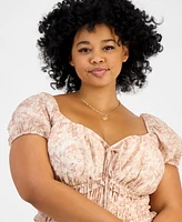 And Now This Trendy Plus Puff-Sleeve Floral Maxi Dress, Exclusively at Macy's