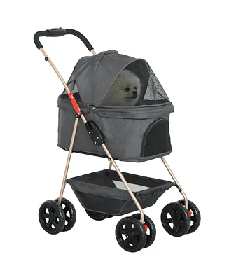 PawHut 3 in 1 Pet Stroller with Detachable Carrier for Mini Dogs and Cats