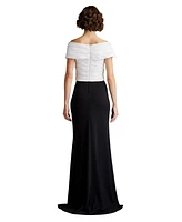 Tadashi Shoji Benz Pleated Portrait Collar Gown