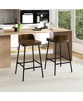 Gymax 24.5''Bar Stool Set of Armless Bar Chair w/ Backrest Footrest & Metal Frame Cafe