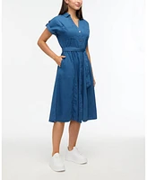 Ellen Tracy Women's Chambray Button Front Dress