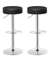 Gymax Set of 2 Adjustable Round Leather Seat Hydraulic Swivel Bar Stool