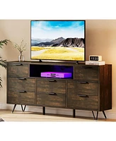 gaomon 8 Drawer Dresser with Power Outlet & Led Light