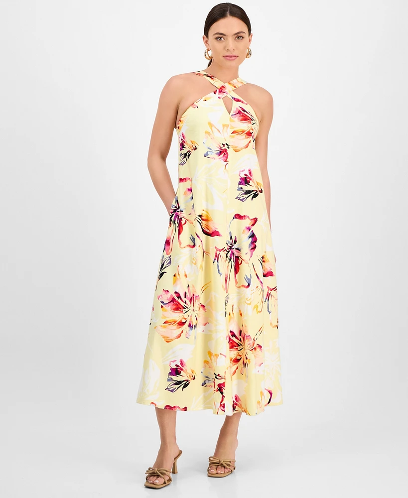 I.n.c. International Concepts Petite Linen-Blend Floral Halter Maxi Dress, Exclusively at Macy's