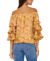 Vince Camuto Women's Printed Off-The-Shoulder Bubble-Sleeve Top