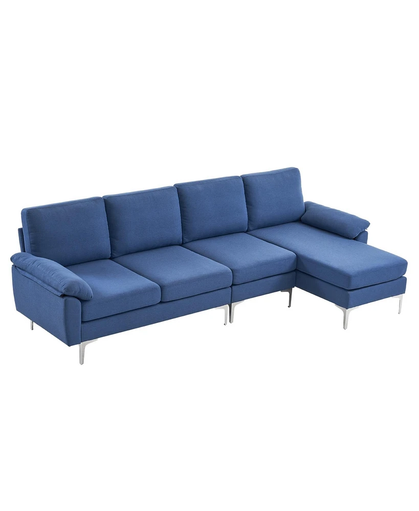 Slickblue L-Shaped Glossy 4-Seater Indoor Modular Sofa with Iron Legs for Stylish Living Room Seating